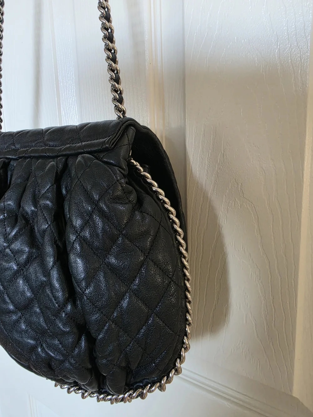 Chanel Black Puffy Quilted Lambskin Leather Chain Flap Bag